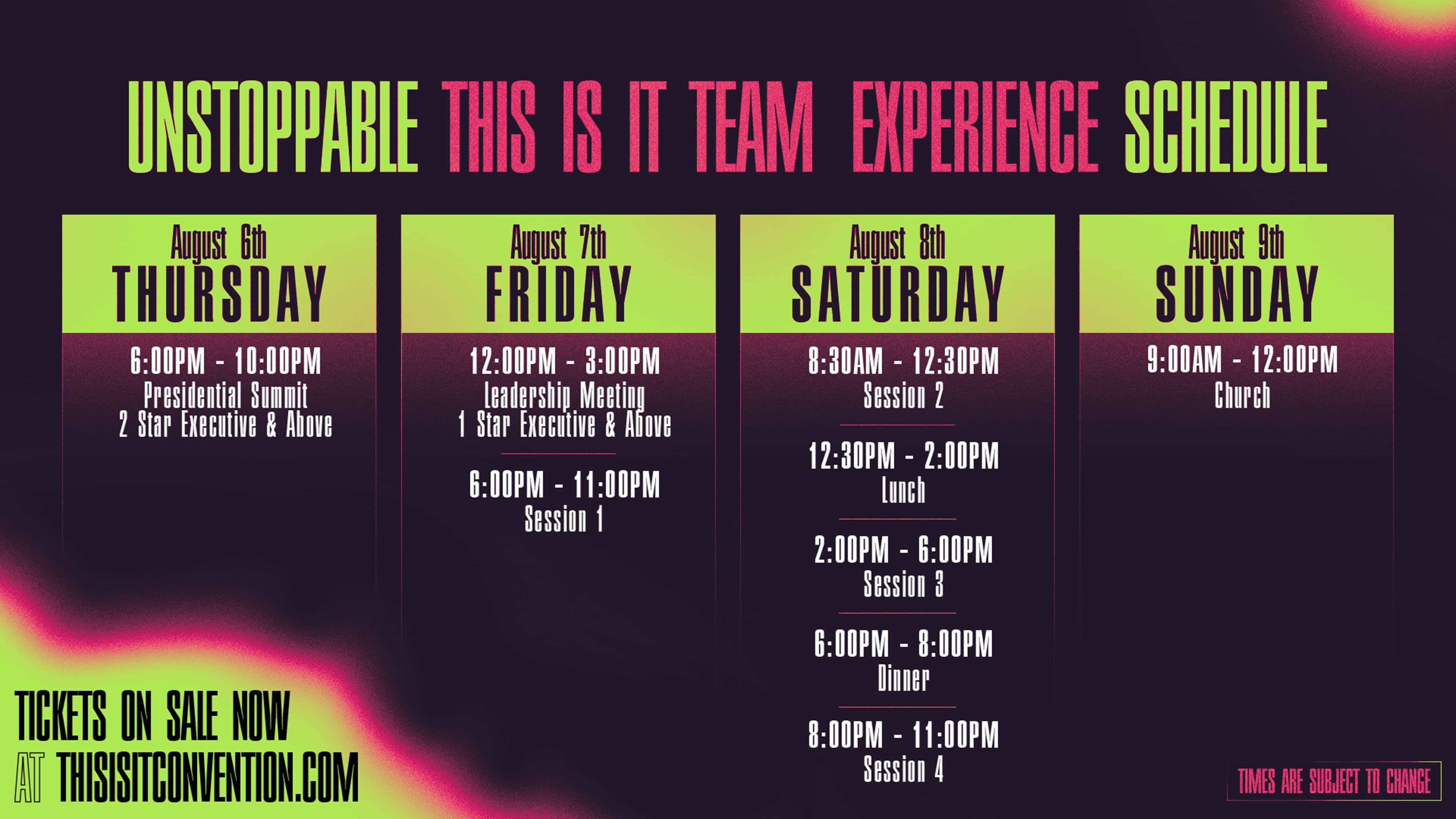 UNSTOPPABLE 2026 Event Schedule