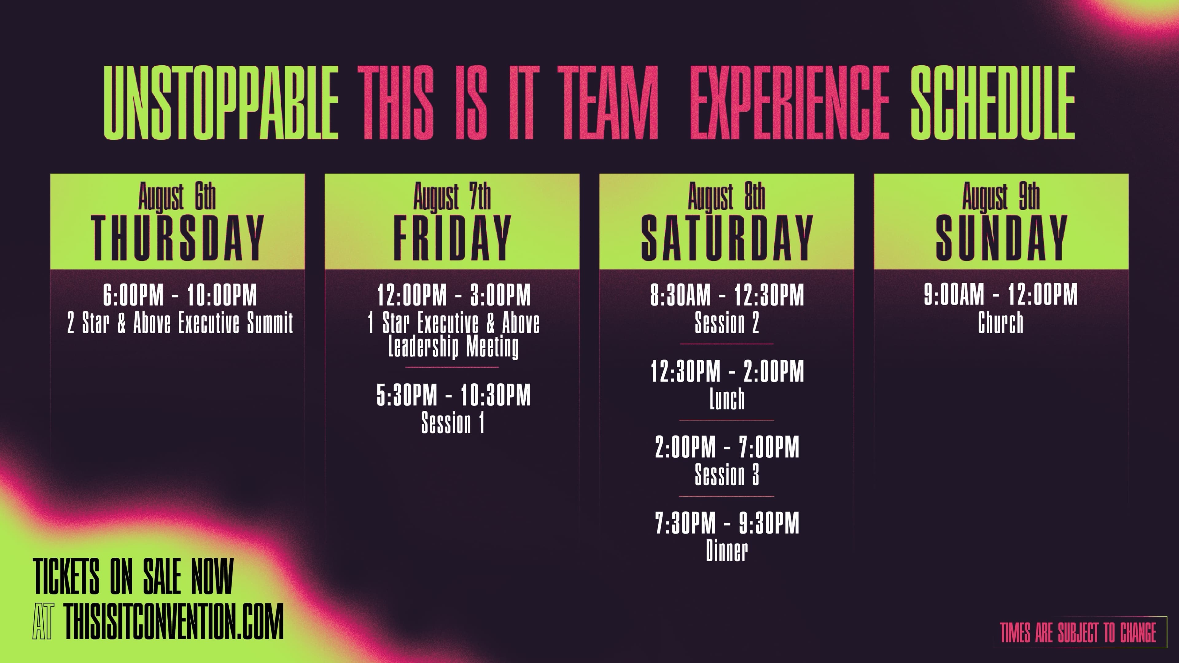 UNSTOPPABLE 2026 Event Schedule