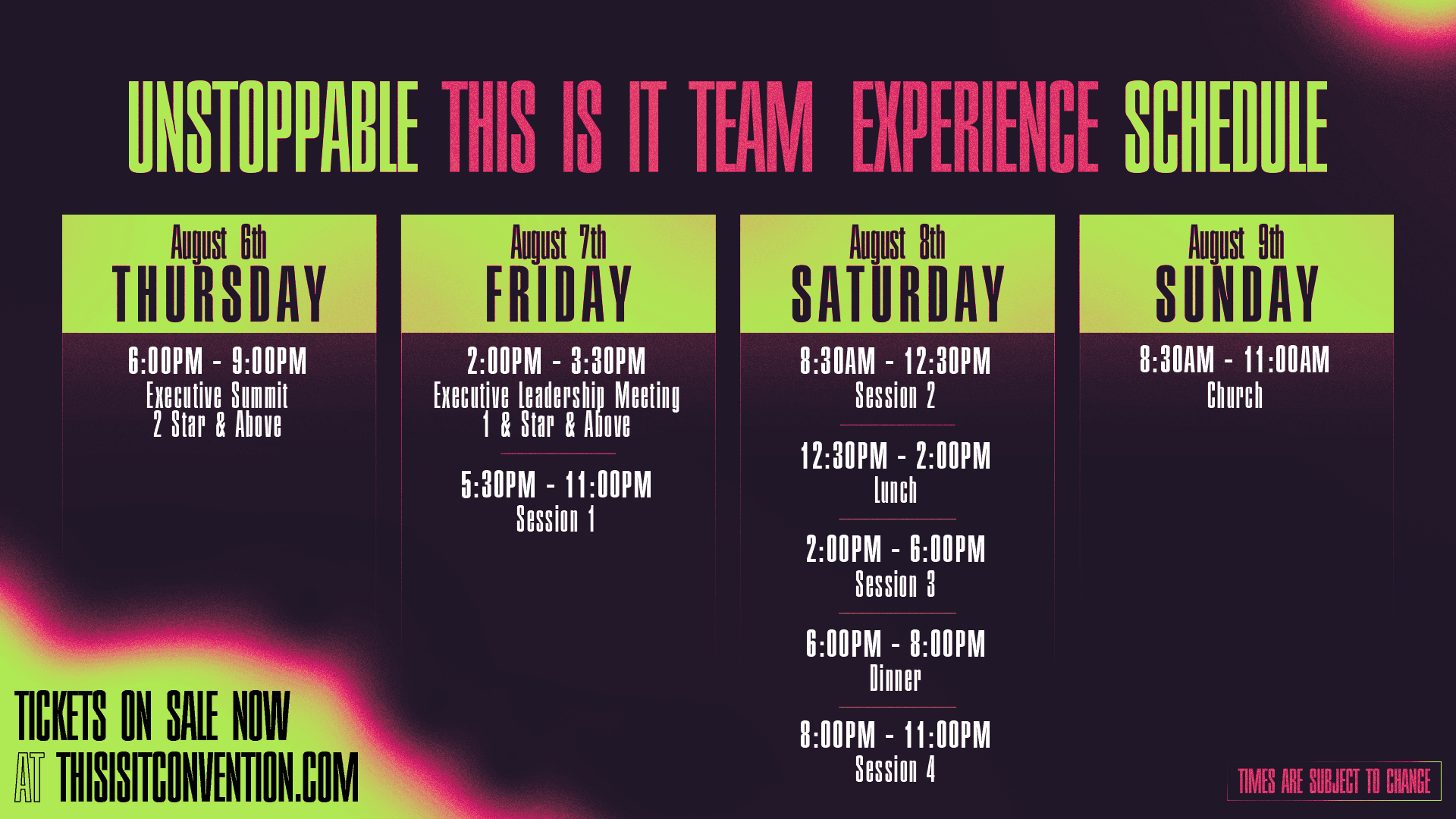 UNSTOPPABLE 2026 Event Schedule